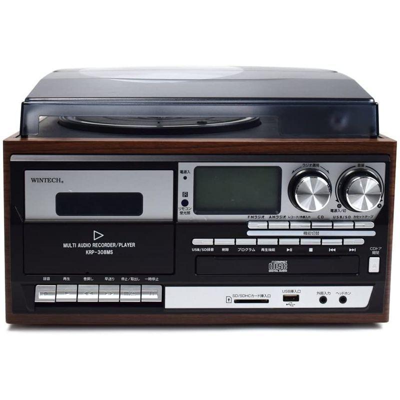 WINTECH マルチオーディオプレーヤー ブラウン レコード・カセット・AM・FM・CD・SD・USB・AUX KRP-308MS マルチオーディオプレーヤー ブラウン レコード カセット AM FM CD SD USB AUX KRP 308MS
