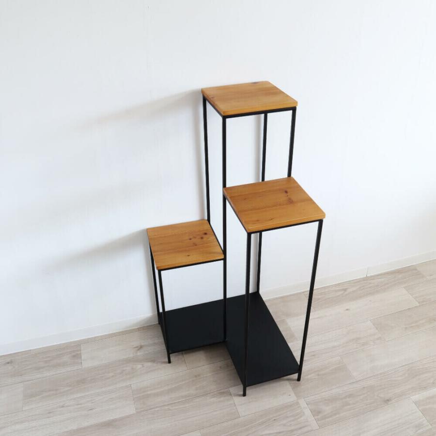 コーナー フラワースタンド 棚 ラック アイアン 木製 花台 3段 コーナースタンド 高さ違い 段違い ディスプレイスタンド ディスプレイ台