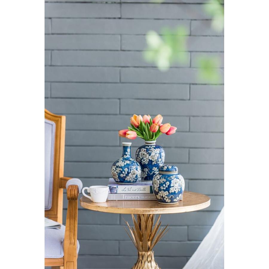 シノワズリフラワーブルー陶器ベース 4種アソート和モダン 花瓶