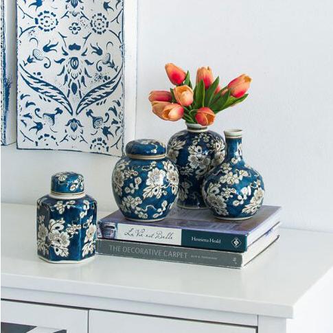 紺色 陶器製 花瓶 蝶と花の装飾 紺色 陶器製 花瓶 蝶と花の装飾 紺色 陶器製 花瓶 蝶と花の装飾 楽天