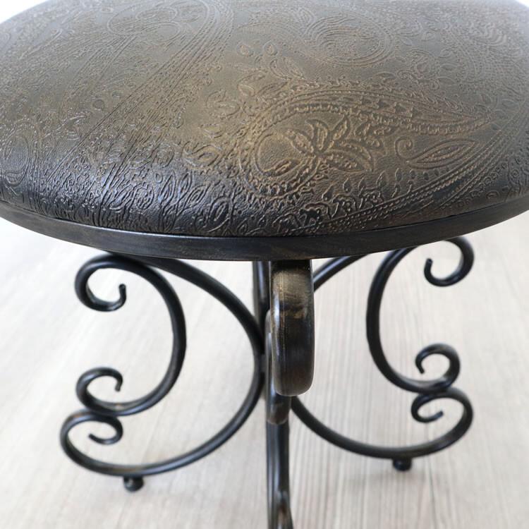 スツール イス アンティーク アイアン レザー 丸椅子 ペイズリー