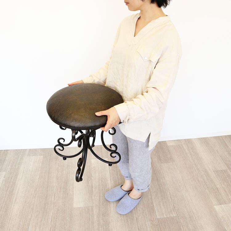 スツール イス アンティーク アイアン レザー 丸椅子 ペイズリー