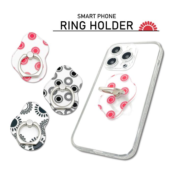 スマホリング クリア 花柄 ホルダー 薄型 リングホルダー バンカーリング スタンド機能 落下防止 ホルダー対応 透明 花 モチーフ 赤 レッド 黒 ブラック シンプ | ブランド登録なし