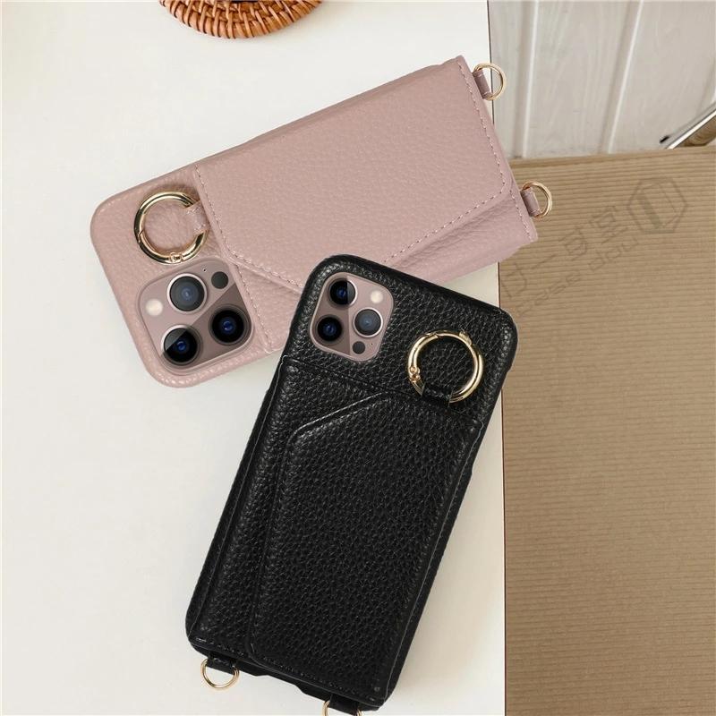 ストラップ付きiphone ケース ミラー付き icカード入れ おしゃれ