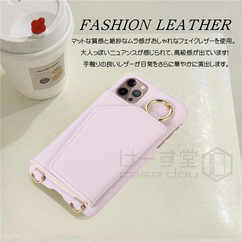 ストラップ付きiphone ケース ミラー付き icカード入れ おしゃれ