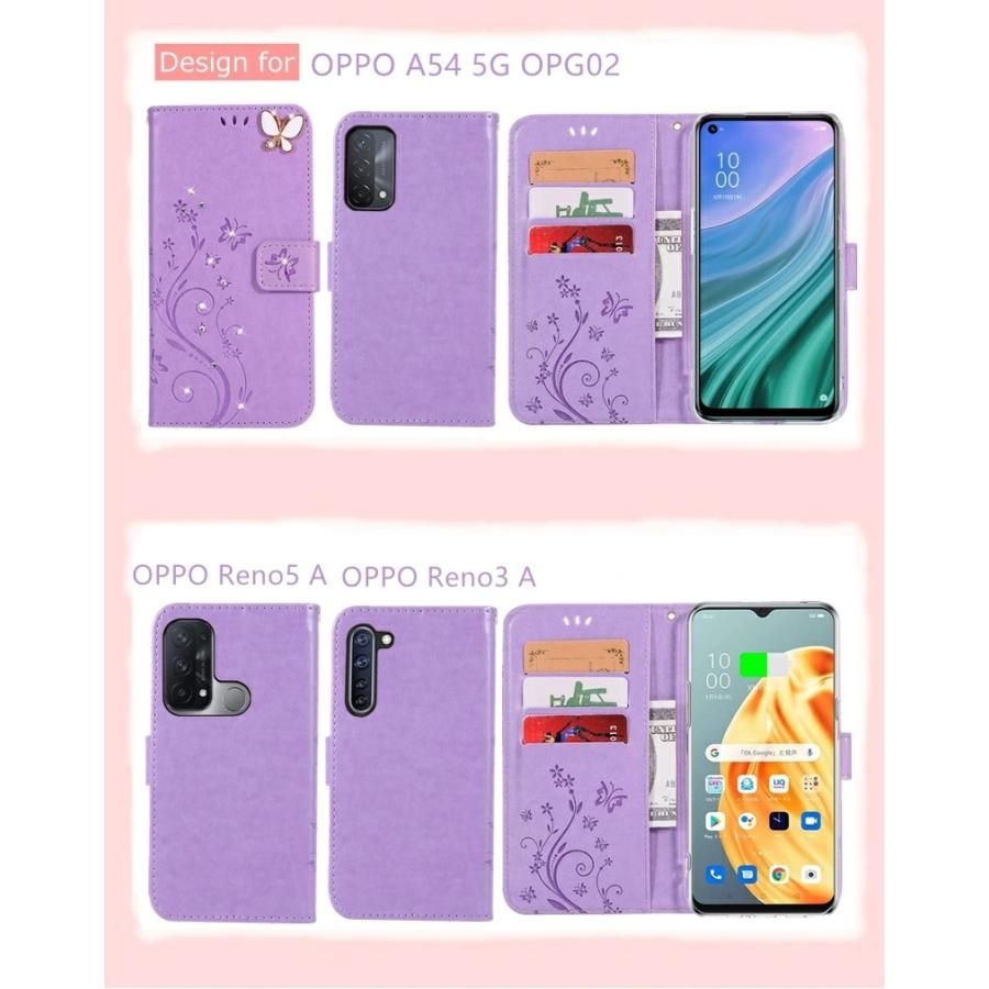 OPPO Reno5 A ケース 手帳型 蝶柄 Reno3 カバー かわいい A54 5G