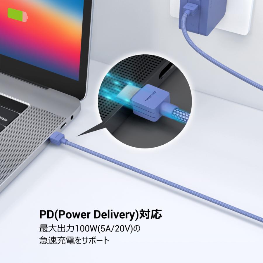 タイプC ケーブル PD対応 100W 急速充電 長さ 1m 2m 高速データ転送 高耐久 MacBook iPad Pro iPad mini Galaxy Note 充電ケーブル USB-C to C コネクタ typec｜casefactory｜09