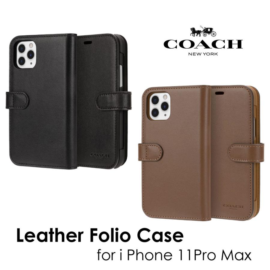 iPhone11ProMAX ケース 手帳型 ブランド Coach コーチ Leather Folio 