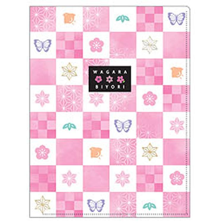 和柄びより 10ポケットクリアファイル 市松文ならべ 桃 和雑貨 550円 Off