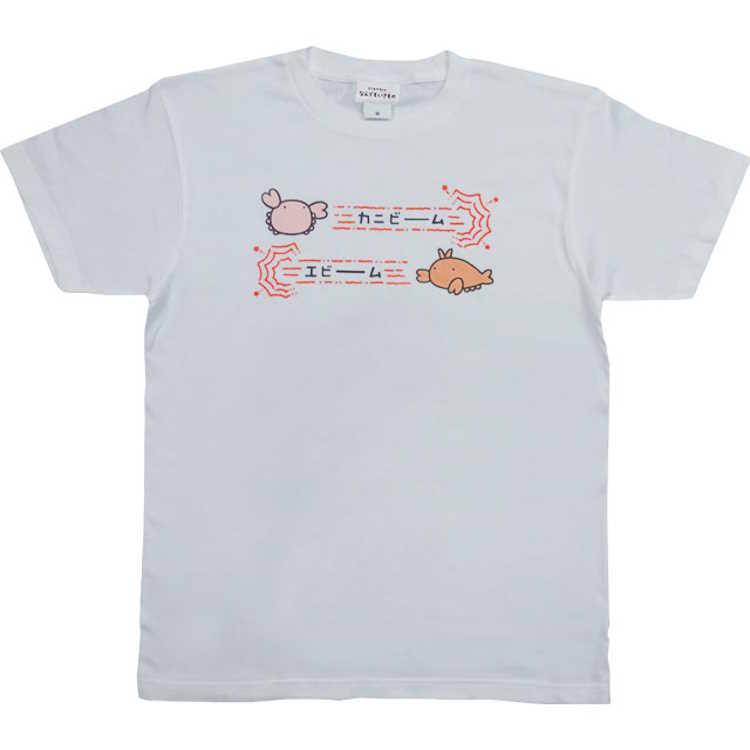 なんでもいきもの Tシャツ L カニとエビ ホワイト よこみぞゆり ティー