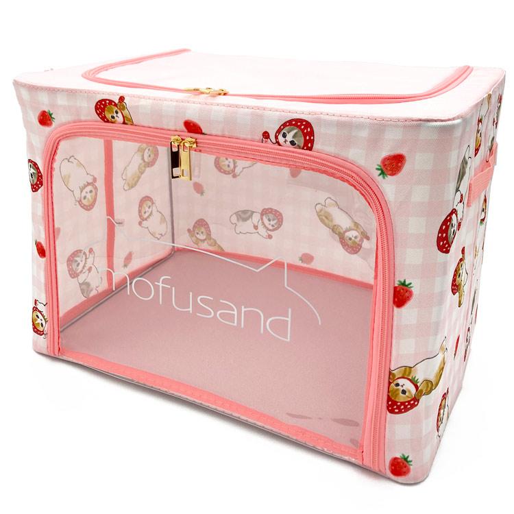 mofusand 折り畳み収納BOX 大 いちごにゃん 152232 ピンク クリア窓付