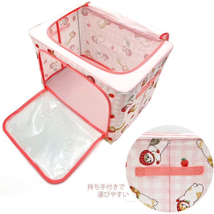 mofusand 折り畳み収納BOX 大 いちごにゃん 152232 ピンク クリア窓付