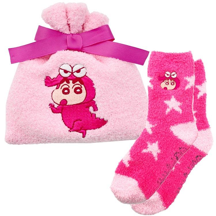 クレヨンしんちゃん もこもこ靴下in巾着 レディース ワニ山さん