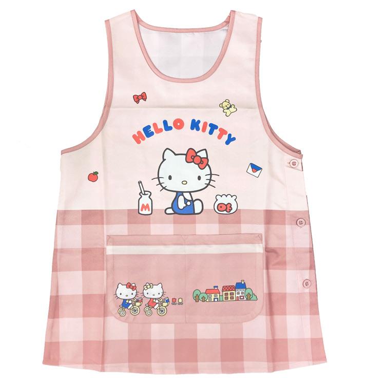 ハローキティ キャラクターエプロン 転写脇釦 ピンク M〜L 896542