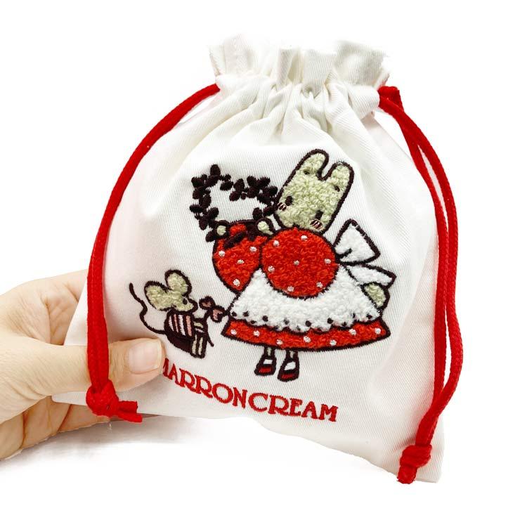 マロンクリーム サガラ刺繍巾着 巾着袋 袋 ふくろ 小物入れ レトロ