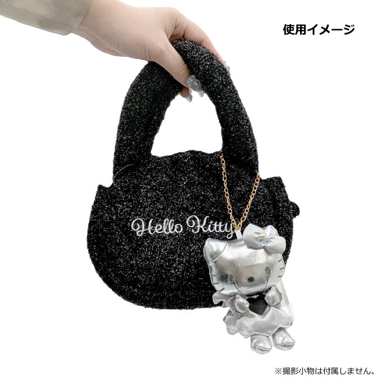 ハローキティ 合皮マスコットチャーム シルバー HELLO KITTY BLACK