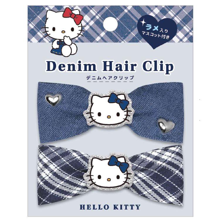 ハローキティ デニムヘアクリップ ネイビー ヘアアクセ クリップ