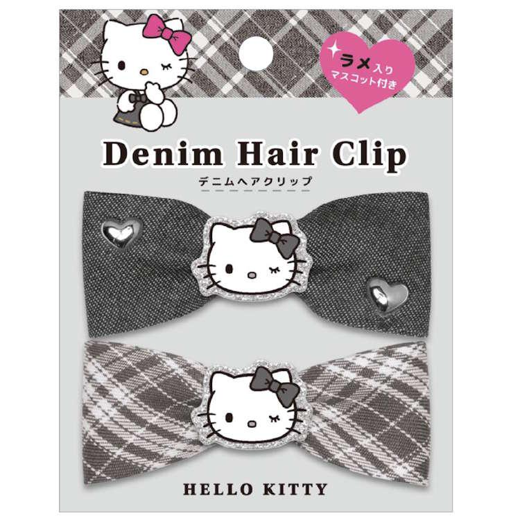 ハローキティ デニムヘアクリップ モノトーン ヘアアクセ クリップ