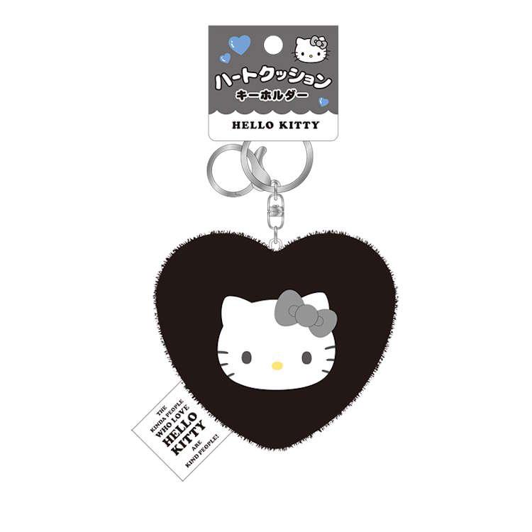 ハローキティ ハートクッションキーホルダー ブラック ファー