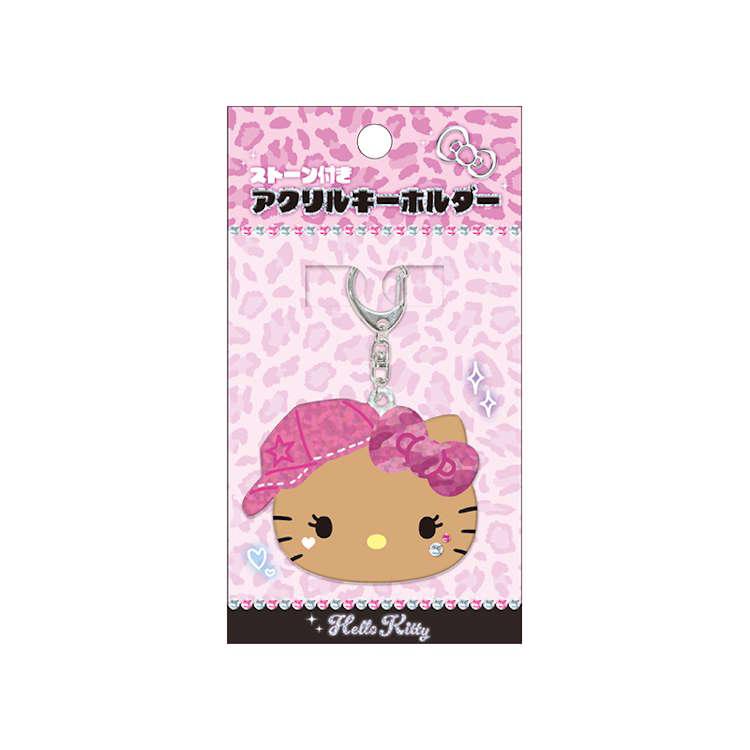 ハローキティ ストーン付きアクリルキーホルダー ピンク ダイカット