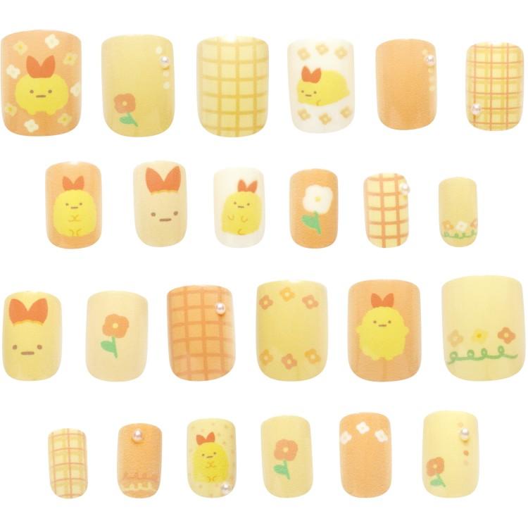 すみっコぐらし ネイルチップ えびふらいのしっぽ オレンジ系 チェック