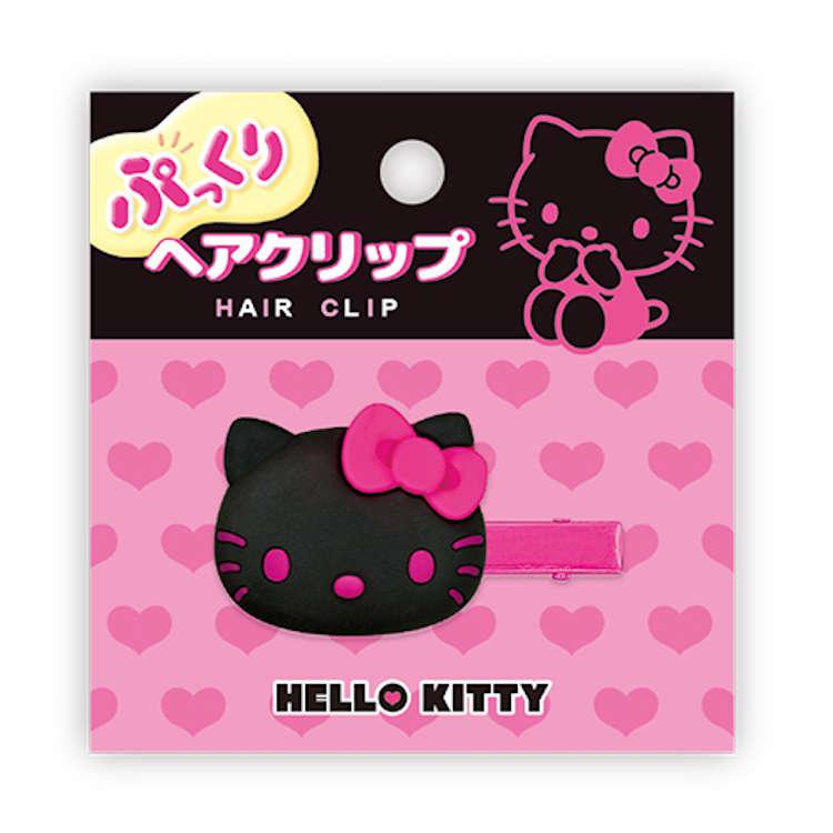 ハローキティ ぷっくりヘアクリップ ブラックピンク 前髪クリップ