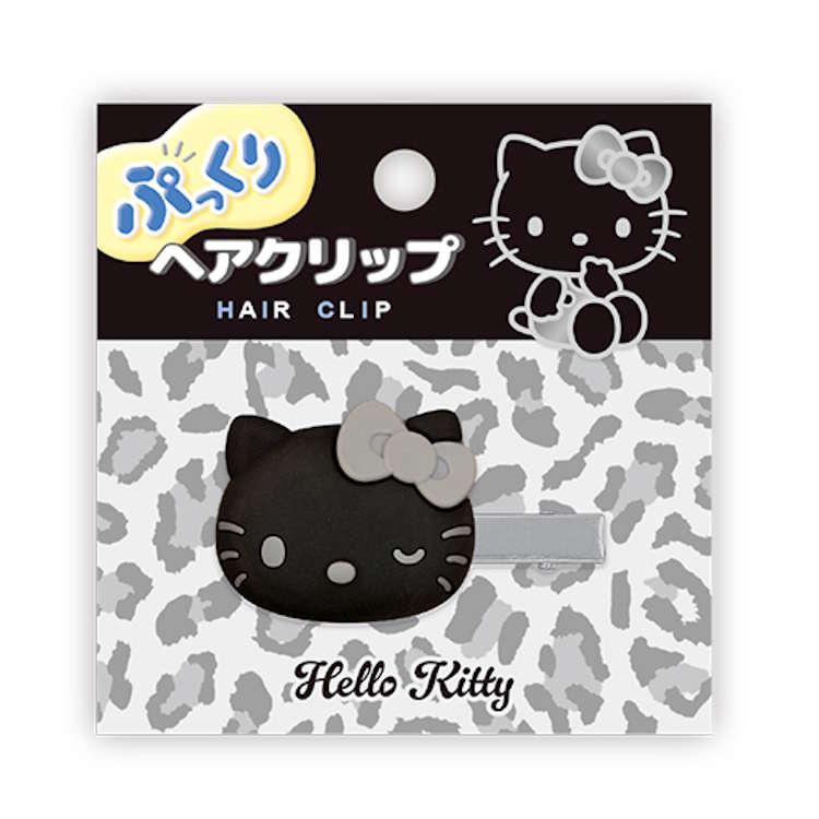 ハローキティ ぷっくりヘアクリップ ブラックシルバー 前髪クリップ