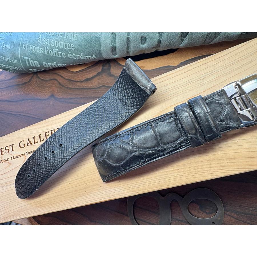 超高級皮革！22mm、クロコ墨染ブラックジャック仕立て、既成Dバックル付き！ | OFFICINE PANERAI | 01