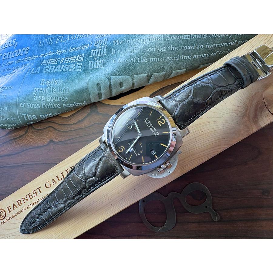 超高級皮革！22mm、クロコ墨染ブラックジャック仕立て、既成Dバックル付き！ | OFFICINE PANERAI | 04