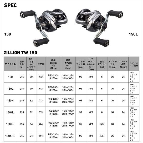 DAIWA（ダイワ） ベイトリール 26 ジリオン TW 150XH(右) : 釣具の