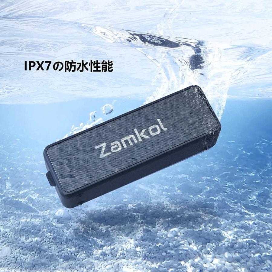 Zamkol ポータブル Bluetooth スピーカー Bluetooth 5.0 24時間再生 IPX7完全防水 24Wステレオペアリング機能 重低音強化 EQ機能 内蔵マイク USB-C充電 AUX対応｜castle-shops｜05