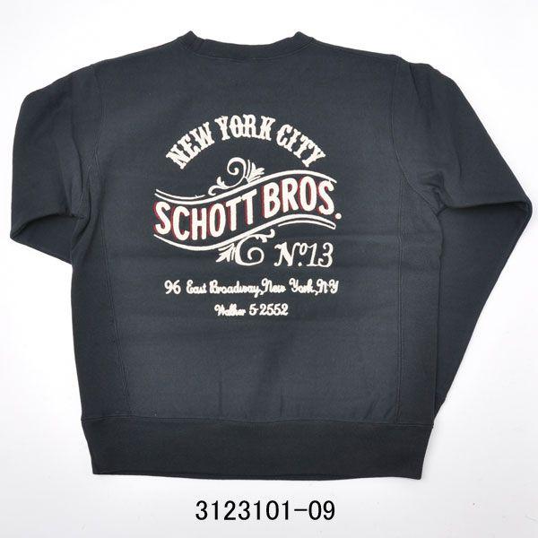 Schott ショット 3123101-09 総刺繍 リバースウイーブスウェットシャツ ブラック M :3123101-09-m:casual