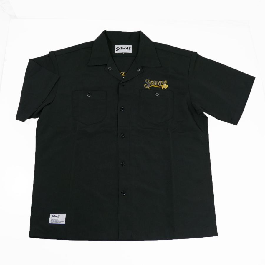 【美品】Schott EMB TC WORK SHIRT 2XL 黒 開襟 半袖 Schott N.Y.C（ショット） Schott 782-3123017 EMB. TC WORK SHIRT
