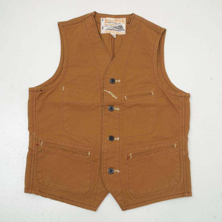 トップス SUGAR CANE SC14375 BROWN DUCK WORK VEST SUGAR CANE SUGARCANE シュガーケーン SC14375 13oz. BROWN DUCK WORK