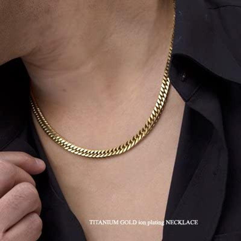 チタン ダブル喜平 6面カット ネックレス 50cm メンズ 6.5mm幅 (ゴールド イオン プレーティング加工) 金属アレルギー対応 50cm ダブル喜平 6面カット ネックレス メンズ 5mm幅 ゴールド イオン プレーティング加工 金属アレルギー対応