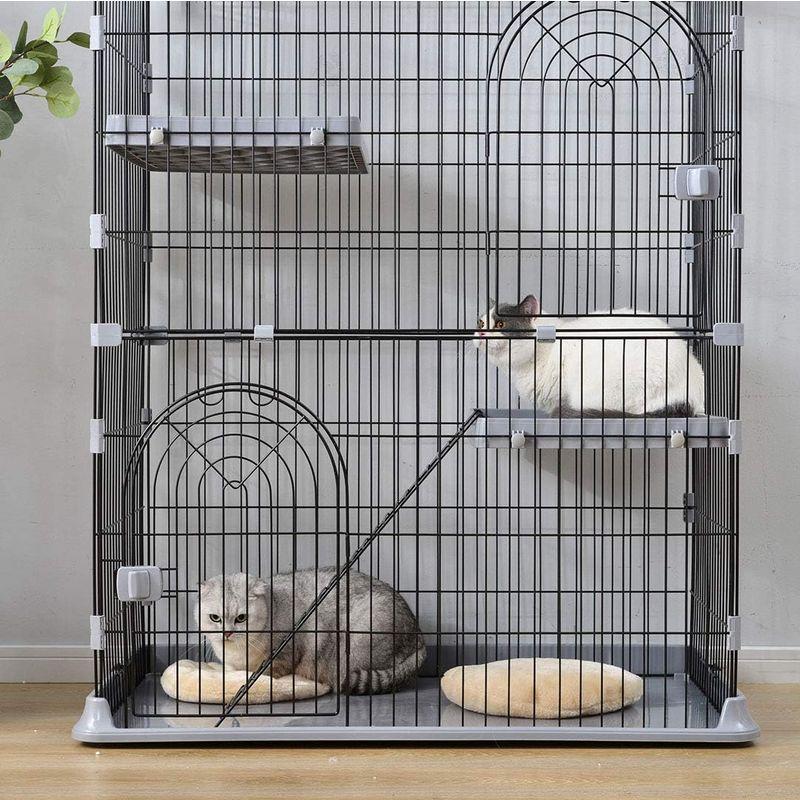 猫 ケージ キャットケージ 3段 ハウス 広々ステップ　大型 グレー 新品 楽天市場】猫 ケージ キャットケージ 3段 ペットケージ