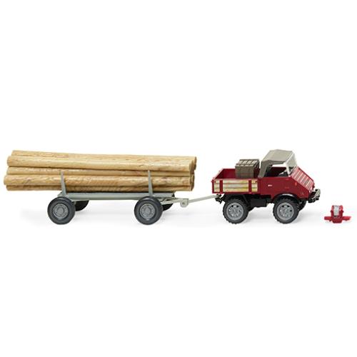ヴィーキングWIKING メルセデス・ベンツ・ウニモグ　ミニカー　4点　1/87 1/87 メルセデス ベンツ ウニモグ レッド 丸太 Wiking Mercedes Unimog