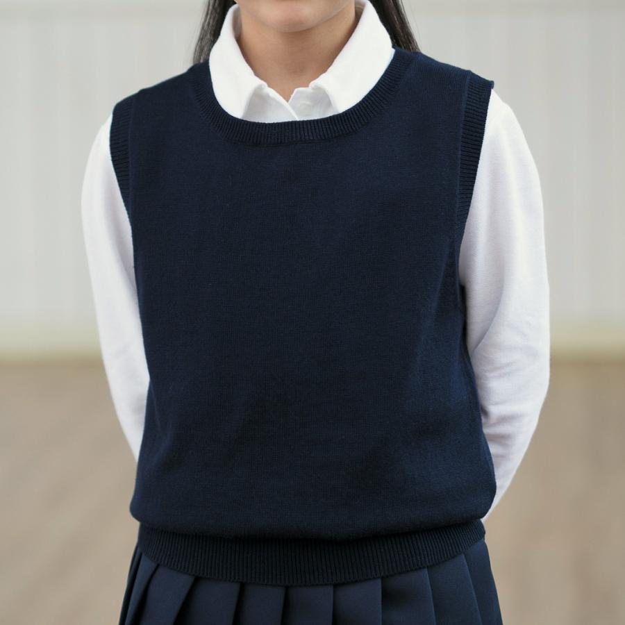 女子 スクールベスト 女の子用 キッズ 学校 小学生 細身シルエット 紺 ネイビー 洗濯機で洗える 抗菌防臭 花型レース｜catchshop｜03