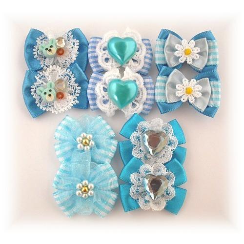 ペット用リボン ☆デザインおまかせ☆ 水色10個 R-001-SK : リトルベル