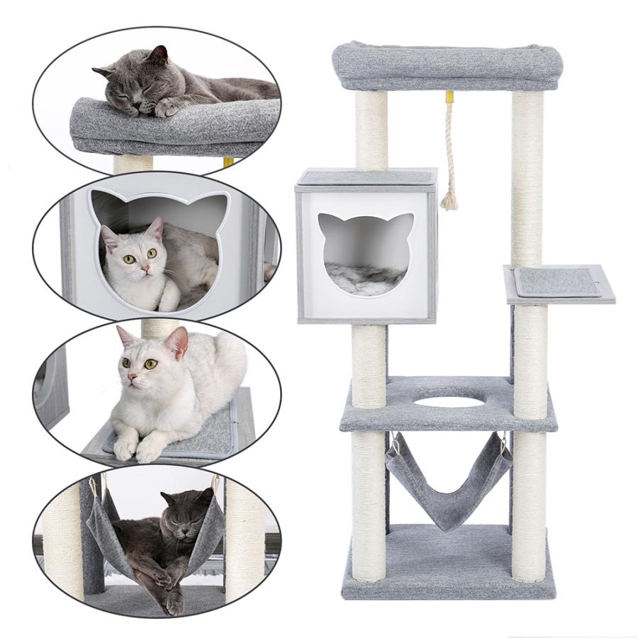 送料無料 キャットタワー おしゃれ グレー 高さ約132cm × 幅52cm 送料無料 キャットタワー おしゃれ グレー 高さ約132cm × 幅52cm