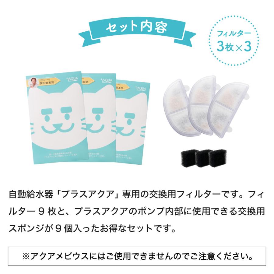 3箱セット 7%お得 プラスアクア専用 猫＆犬用 毎日きれいなお水 循環浄水給水器用 交換用フィルター3個入3箱 イオン交換樹脂 日本メーカー安心1年保証｜catfamily｜03