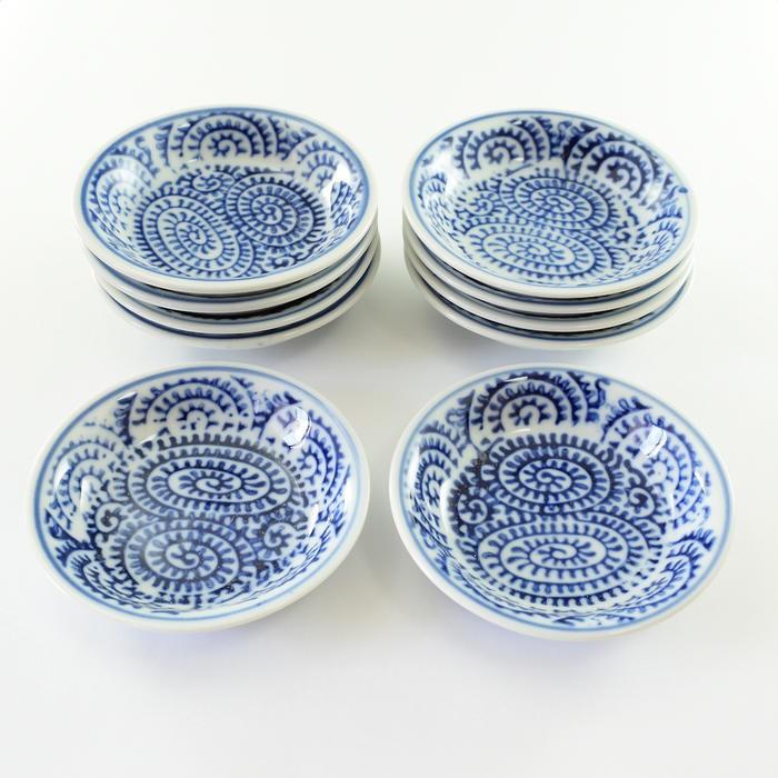 豆皿 10枚セット /8cm/ 陶器 醤油皿 和食器 和風 染付柄 器 小皿 