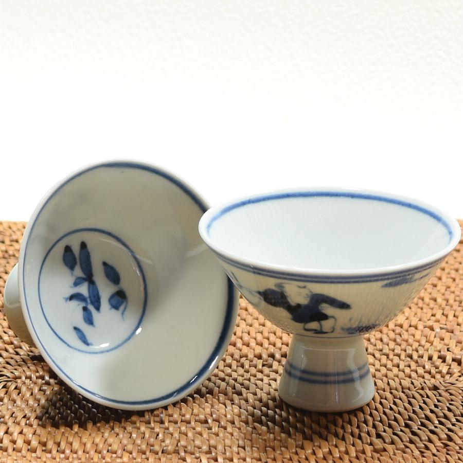 伝統的な図柄の唐子盃洗 景徳鎮窯 青花 酒器 2個セット 現品お届け 