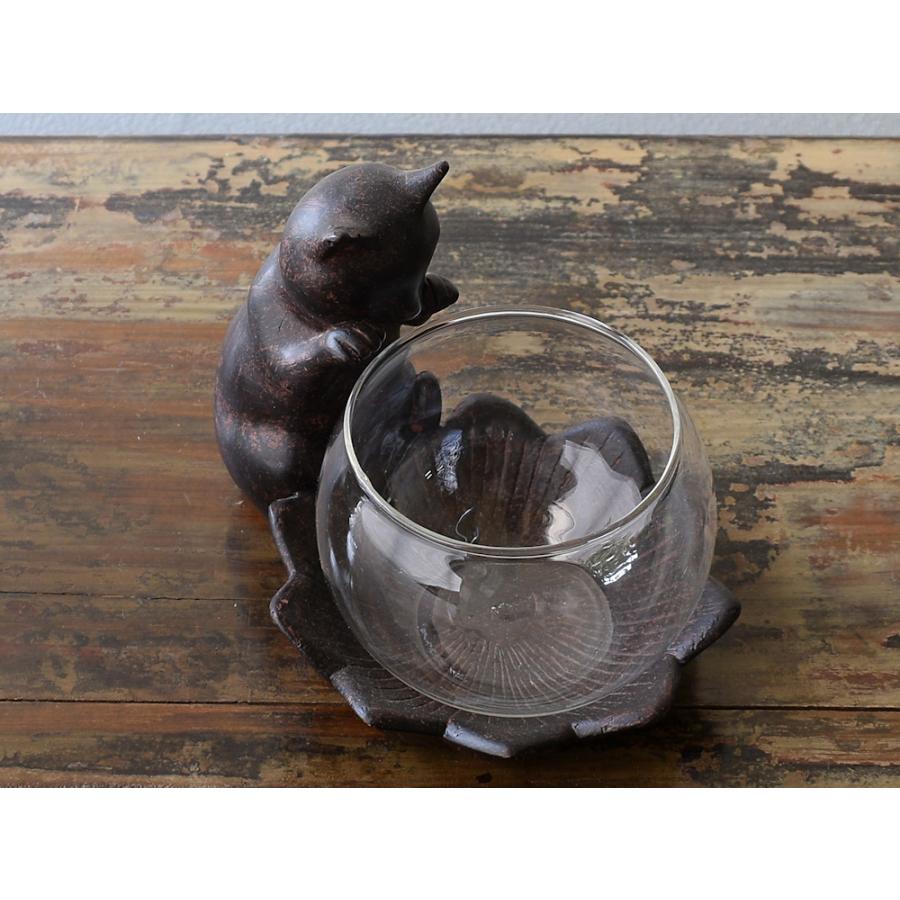 小物入れ ガラスポット のぞき猫モチーフ かわいいオブジェ 置物