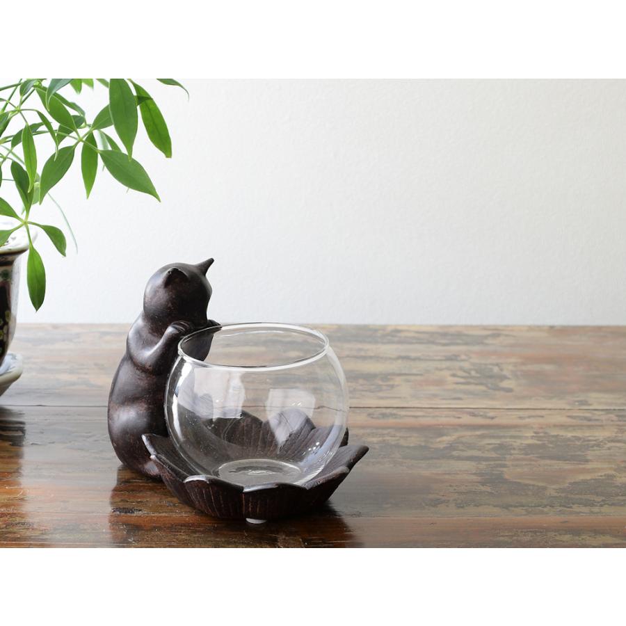 小物入れ ガラスポット のぞき猫モチーフ かわいいオブジェ 置物