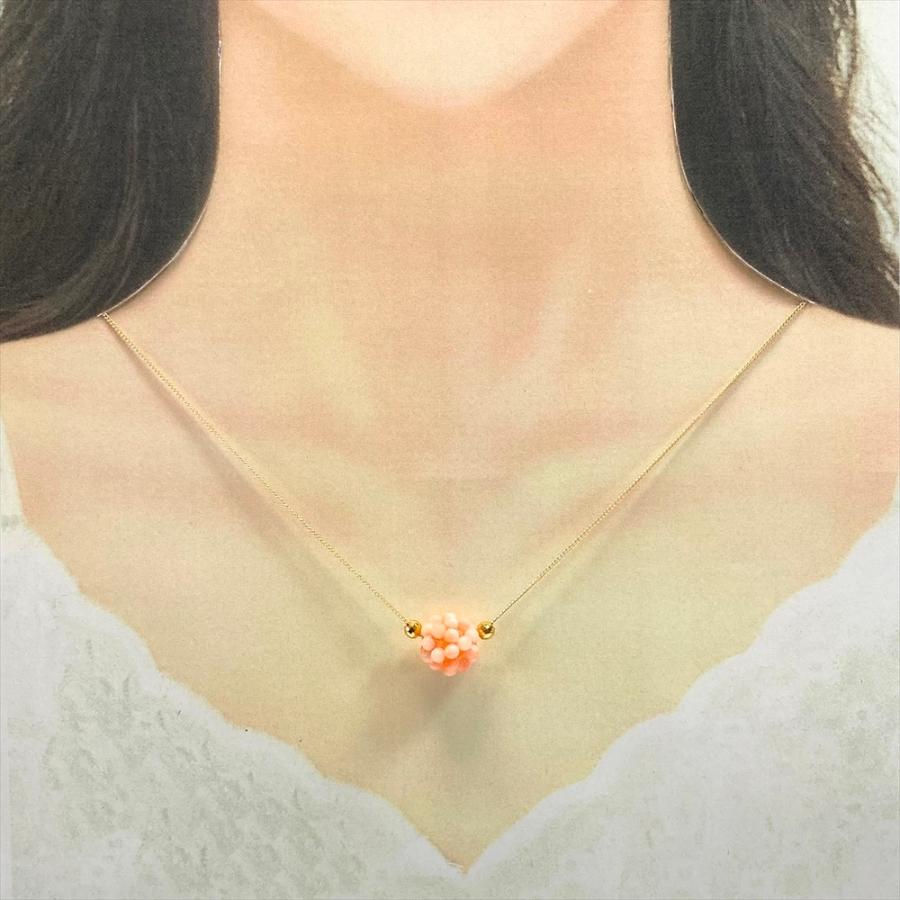 珊瑚 ネックレス 深海珊瑚 ピンク珊瑚 かご編み トップ ペンダント天然