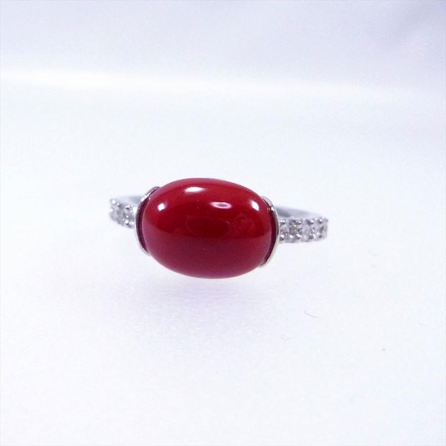 珊瑚 指輪 血赤珊瑚 カボション 高知県産 天然 プラチナ リング