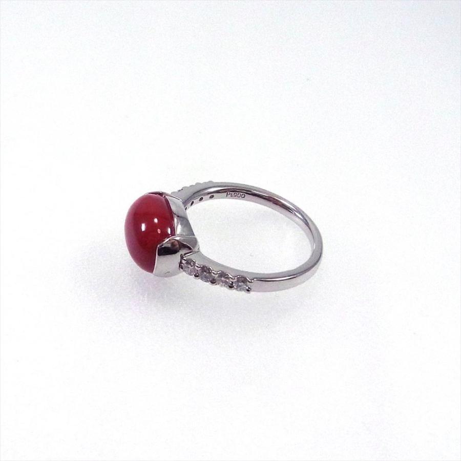 珊瑚 指輪 血赤珊瑚 カボション 高知県産 天然 プラチナ リング