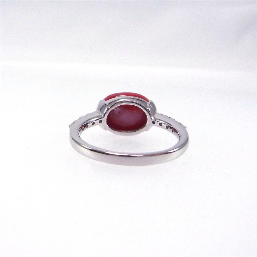 珊瑚 指輪 血赤珊瑚 カボション 高知県産 天然 プラチナ リング