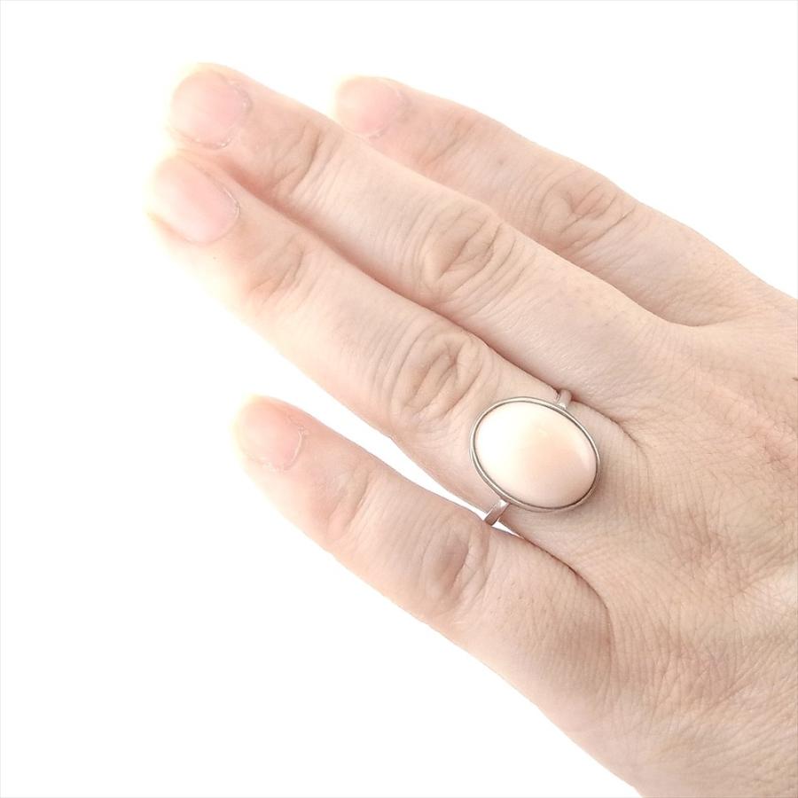 珊瑚 指輪 ピンク珊瑚 深海珊瑚 カボション 天然 K18WG リング 珊瑚 指輪 ピンク珊瑚 深海珊瑚 カボション 天然 K18WG リング